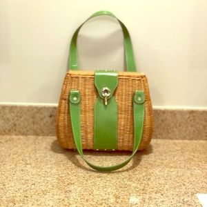 Green and wicker Kate Spade handbag